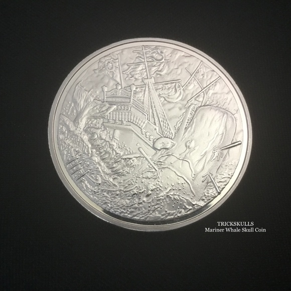 Mariner Whale Skull Moby Dick Ship Coin & Stainless Wheat Link Chain and Locket - Picture 5 of 8